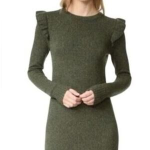 CLUB MONACO Small Green Italian‎ Yarn Wool Silk Long Sleeve Ruffle Sweater Dress
